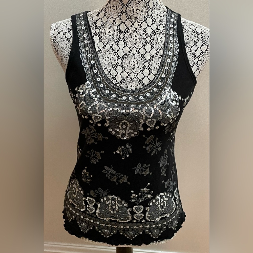 Black and Silver Embellished Tank Top size Small